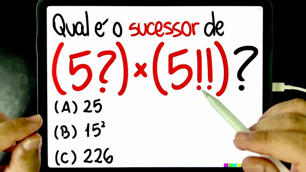 Thumbnail: 🔥 (5?)×(5!!) = ??? CINCO TERMIAL MULTIPLICADO POR CINCO DUPLO FATORIAL 😱 Você consegue resolver?
