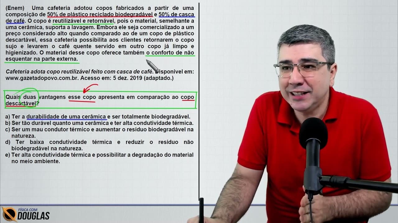 Thumbnail: ENEM 2023 A cafeteria adotou copos fabricados a partir de uma composição