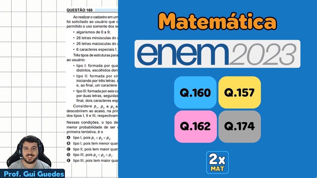 Thumbnail: Resolução Matemática ENEM 2023 - Questão 160 - Caderno Azul  Ao realizar o cadastro em um aplicativo