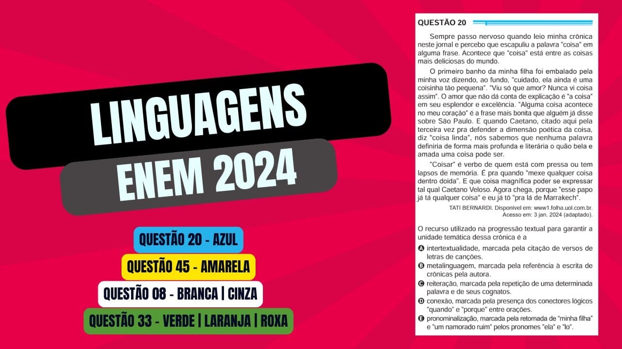 Thumbnail: Resolução questão 20 (PROVA AZUL) | Linguagens ENEM 2024