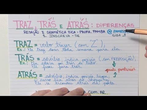 Thumbnail da aula: TRAZ, TRÁS ou ATRÁS: QUAIS SÃO AS DIFERENÇAS? - Profa. Pamba