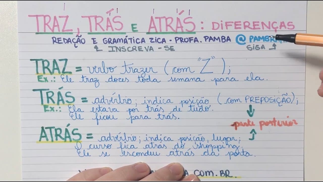 Thumbnail: TRAZ, TRÁS ou ATRÁS: QUAIS SÃO AS DIFERENÇAS? - Profa. Pamba