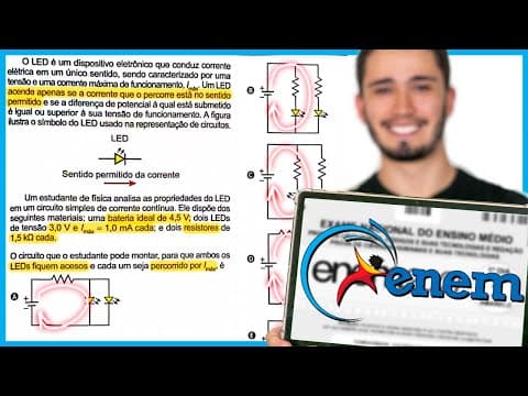 Thumbnail da aula: ENEM 2024 - O LED é um dispositivo eletrônico que conduz corrente elétrica em um único sentido, send