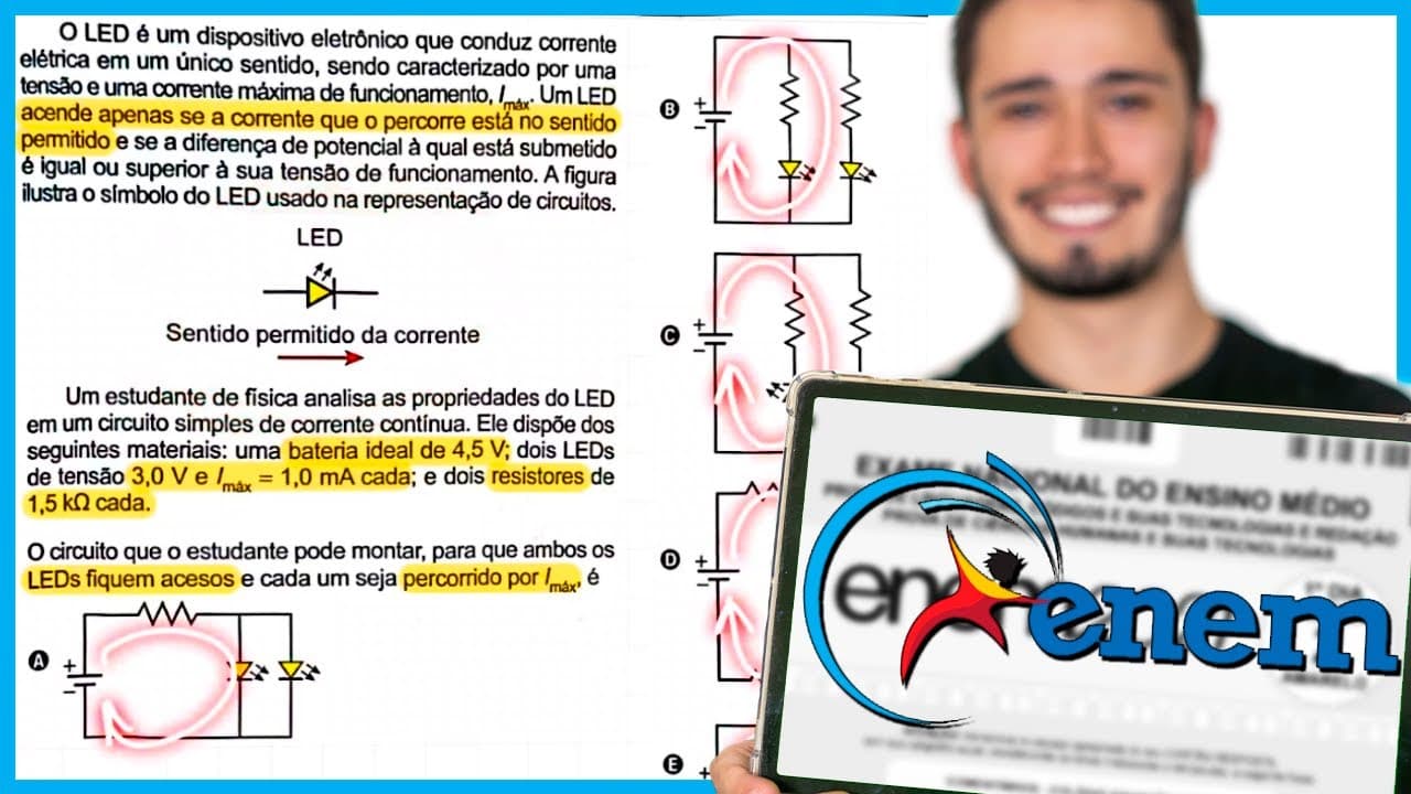 Thumbnail: ENEM 2024 - O LED é um dispositivo eletrônico que conduz corrente elétrica em um único sentido, send