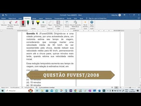 Thumbnail da aula: Velocidade Média - Questão Fuvest 2008