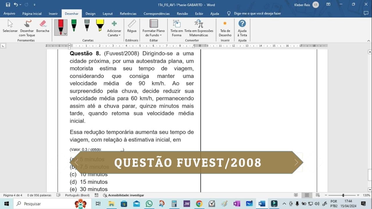 Thumbnail: Velocidade Média - Questão Fuvest 2008
