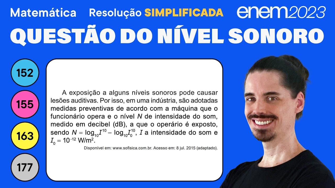 Thumbnail: 🔵 Questão do nível sonoro: ENEM 2023 Matemática (Simplificada) - Logaritmos