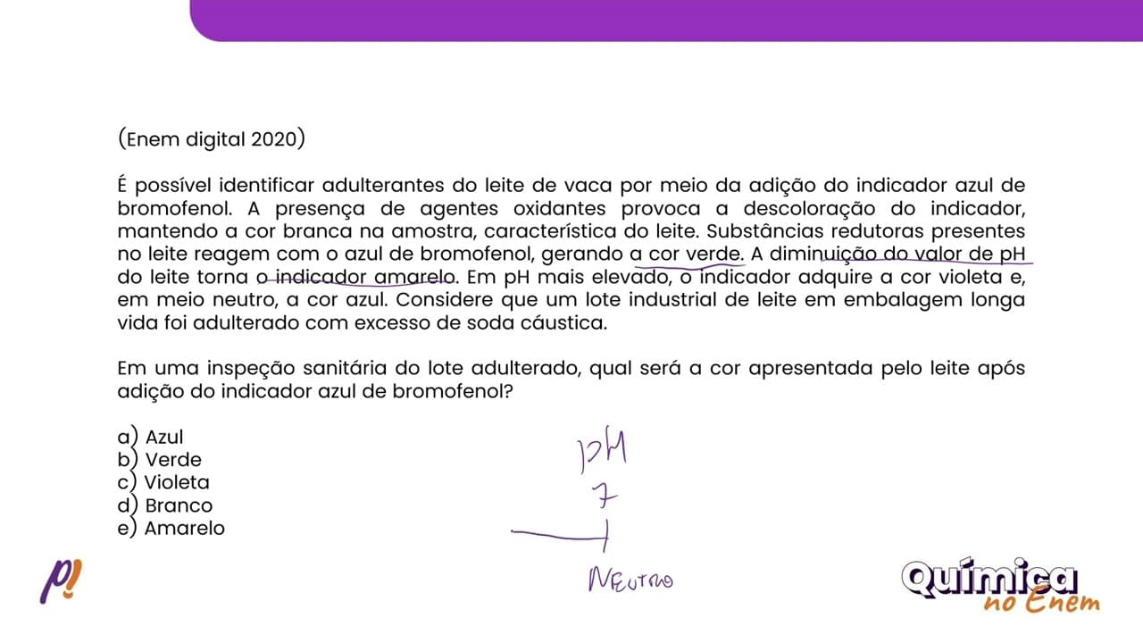 Thumbnail: ENEM DIGITAL 2020 - CINÉTICA QUÍMICA, EQUILÍBRIO E GASES | É possível identificar adulterantes...