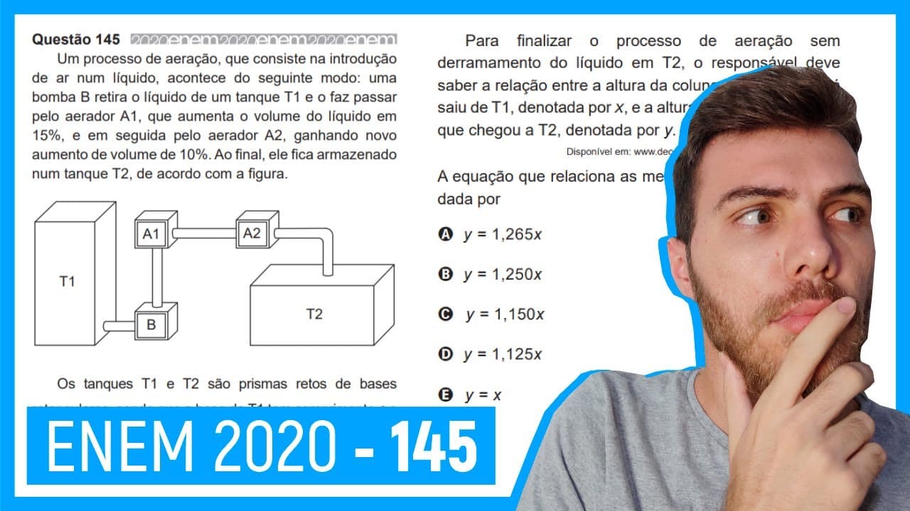 Thumbnail: 🛑Questão 145 Enem 2020 - Resolução Passo a Passo - Um processo de aeração, que consiste na