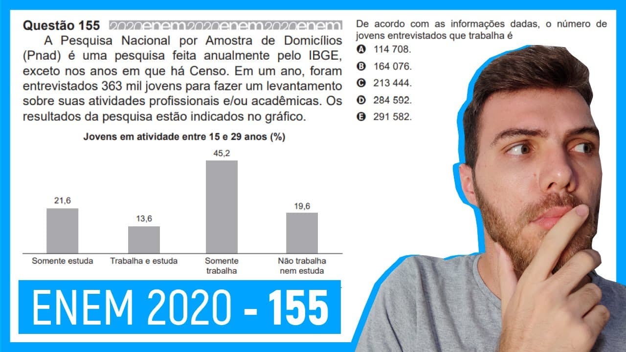 Thumbnail: 🛑Questão 155 Enem 2020 - Resolução Passo a Passo -  A Pesquisa Nacional por Amostra de Domicí..