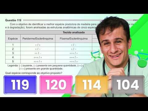 Thumbnail da aula: ENEM 2021 — Com o objetivo de identificar a melhor espécie produtora de madeira para construção
