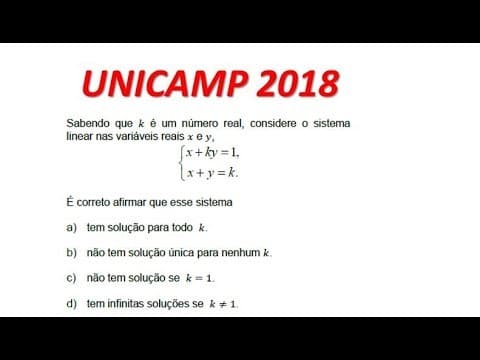 Thumbnail da aula: UNICAMP 2018 -- Sabendo que k é um número real