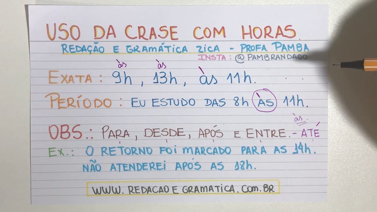 Thumbnail: CRASE COM HORAS: APRENDA A USAR CORRETAMENTE - Profa. Pamba