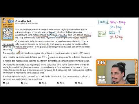 Thumbnail da aula: [ENEM 2021] 146 📘 DESVIO PADRÃO Um zootecnista pretende testar se uma nova ração para coelhos é mais