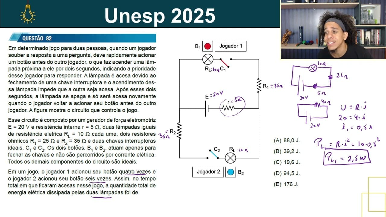 Thumbnail: (Unesp 2025 - Física - Questão 82) Em um determinado jogo para duas pessoas, quando um jogador