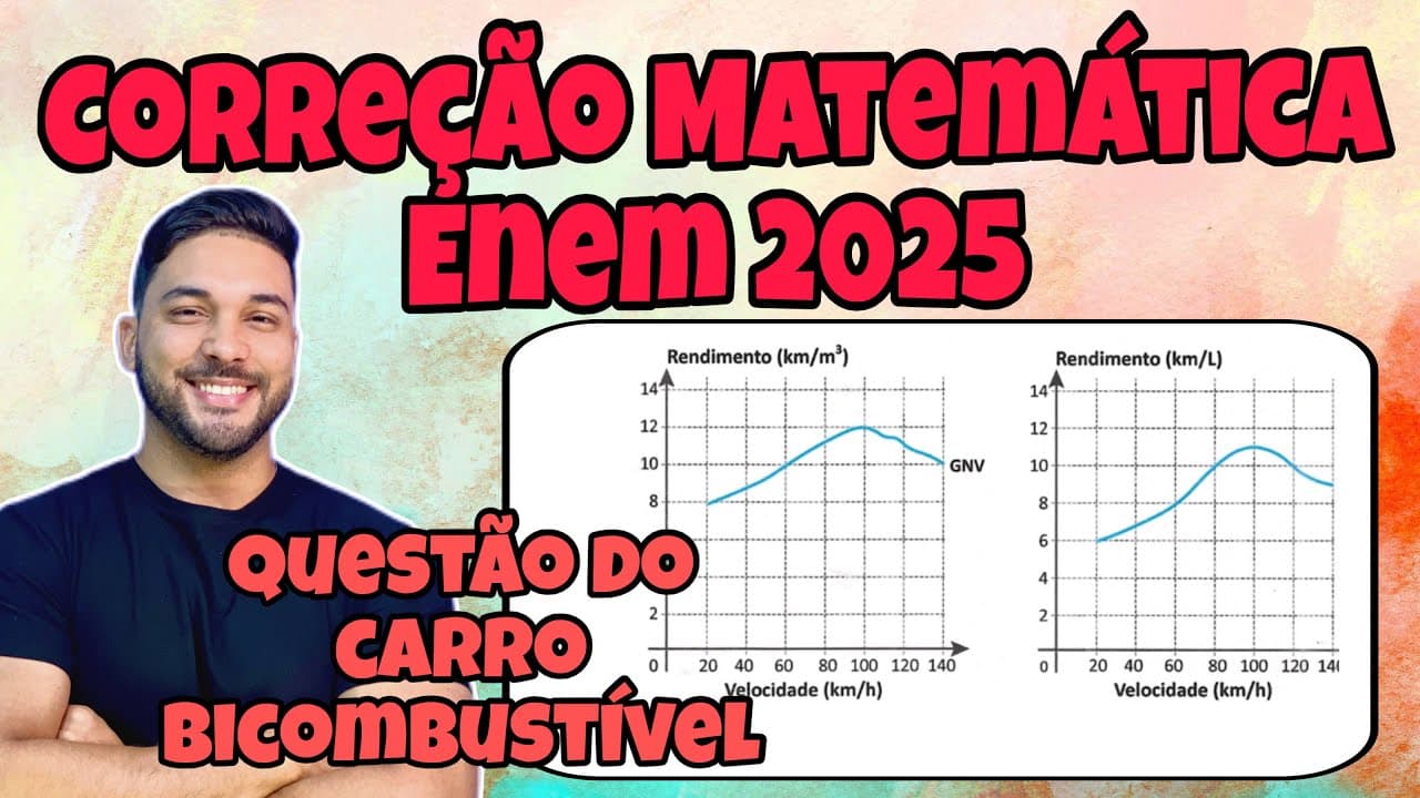 Thumbnail: ENEM 2025 - MATEMÁTICA | UMA PESSOA TEM UM CARRO BICOMBUSTÍVEL, QUE FUNCIONA A GÁS NATURAL VEICULAR