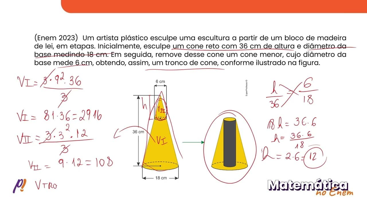 Thumbnail: ENEM 2023 - GEOMETRIA ESPACIAL | Um artista plástico esculpe uma escultura a partir de um bloco...