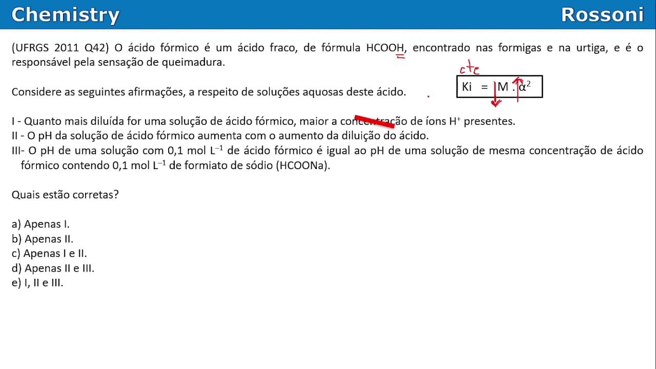 Thumbnail: UFRGS 2011 Q42 - pH, Lei de Ostwald, solução tampão