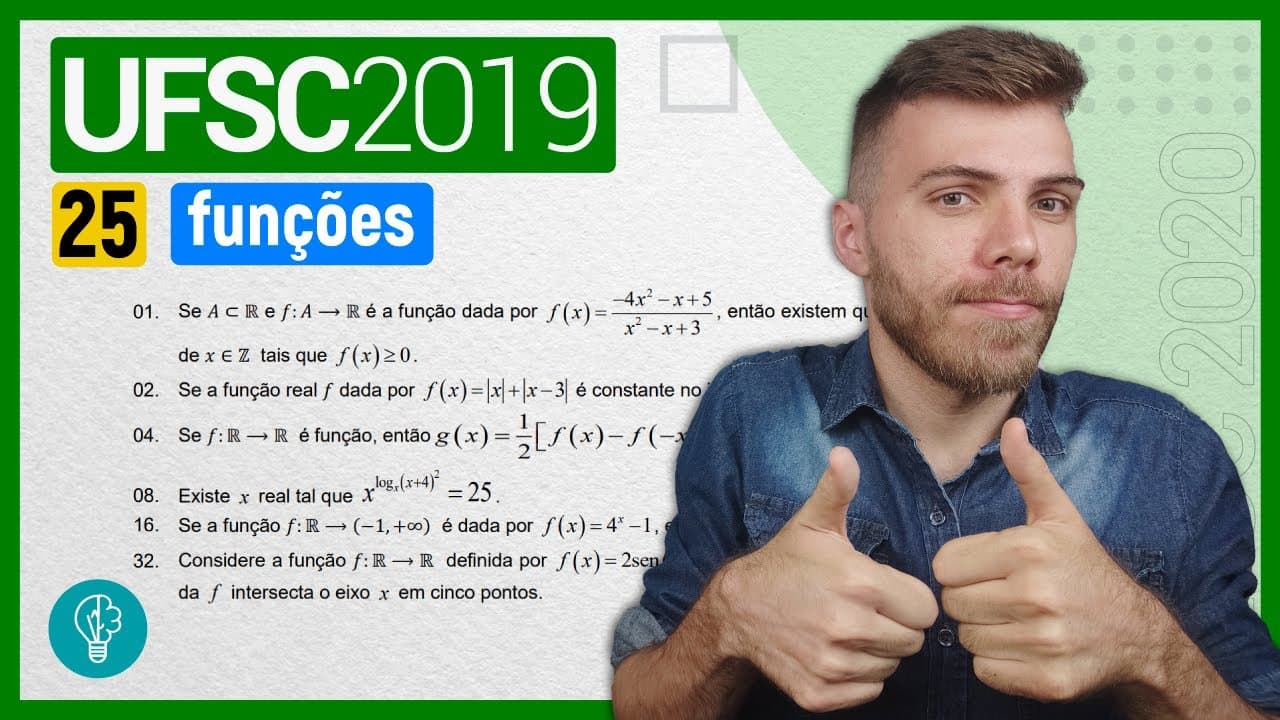 Thumbnail: 25 VESTIBULAR UFSC 2019/2 - FUNÇÕES - Se e é a função dada por , então existem quatro valores de