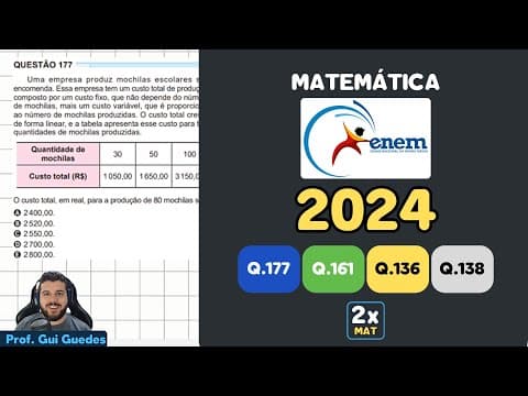 Thumbnail da aula: Resolução Matemática ENEM 2024 - Questão 177 - Caderno Azul | Uma empresa produz mochilas escolares