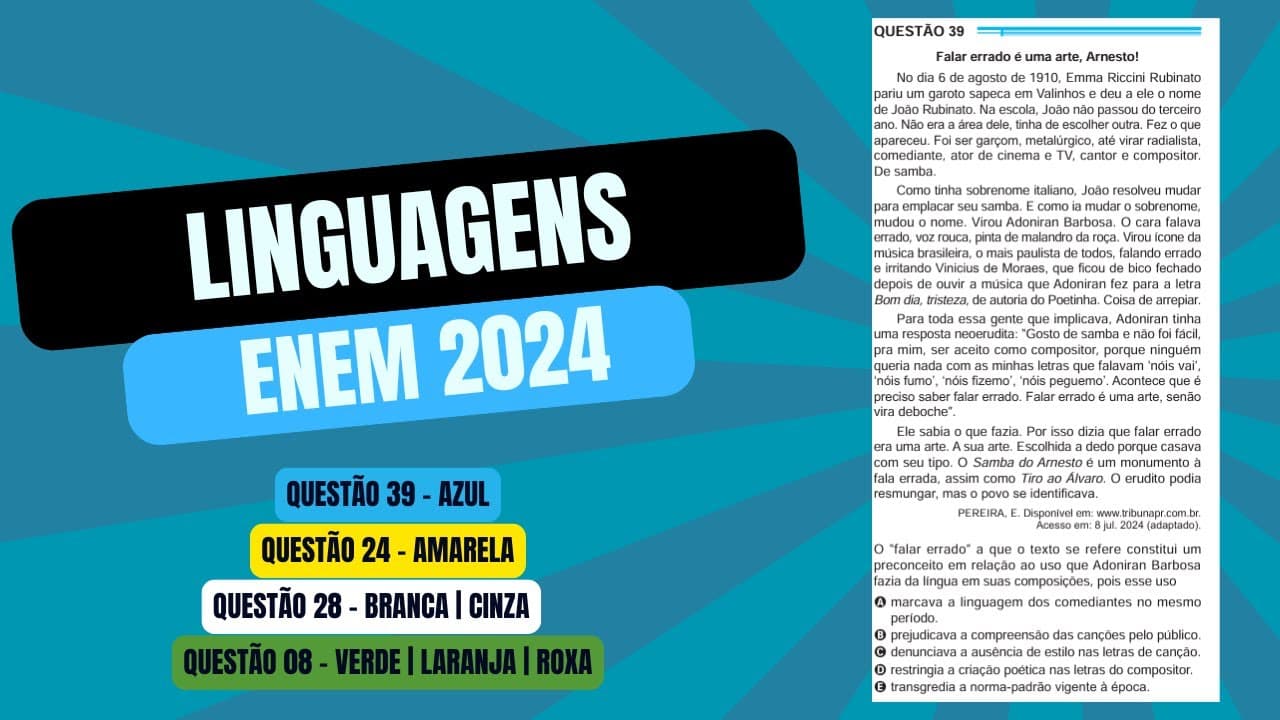 Thumbnail: Resolução questão 39 (PROVA AZUL) | Linguagens ENEM 2024