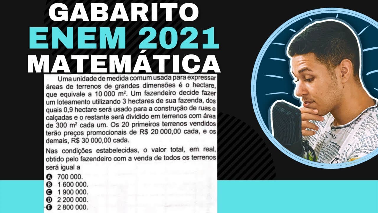 Thumbnail: 🛑ENEM 2021 MATEMÁTICA Uma unidade de medida comum usada para expressar áreas de terrenos de grandes