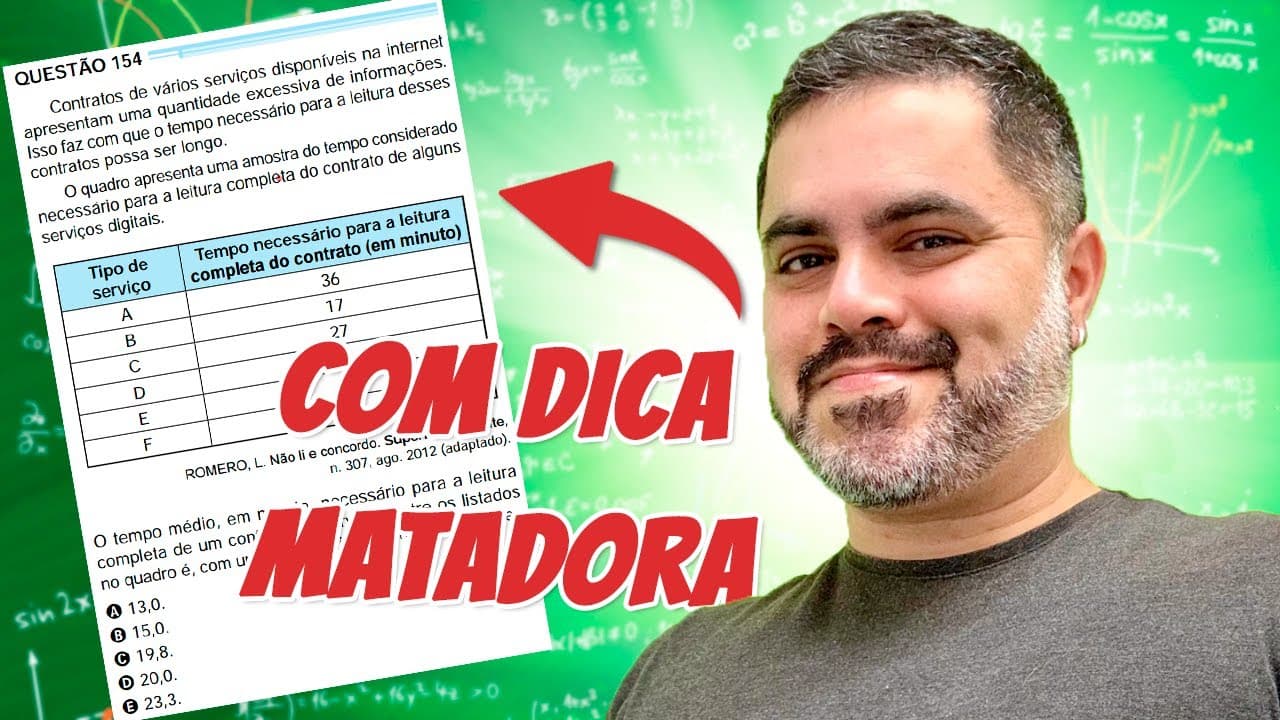 Thumbnail: ENEM 2024 Matemática: PRECISA RESOLVER RÁPIDO essa Questão de MÉDIA ARITMÉTICA (com dica)