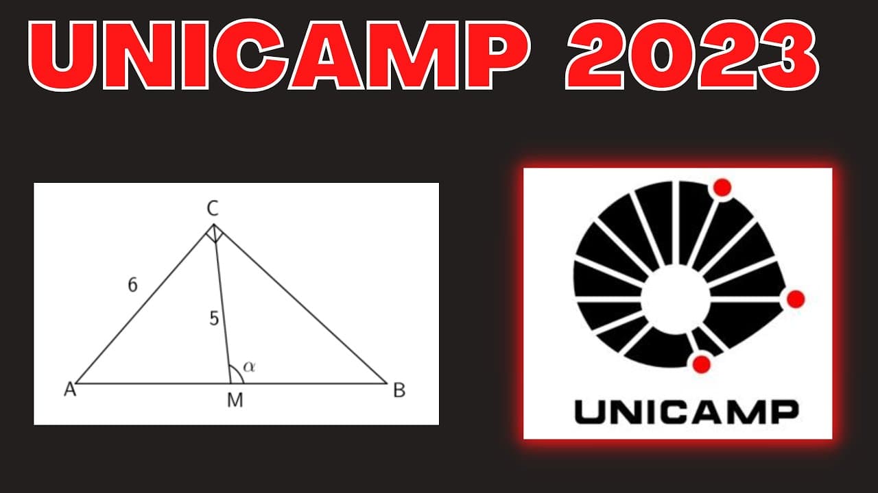Thumbnail: UNICAMP 2023 | Resolução Matemática | A figura seguinte mostra um triângulo retângulo ABC