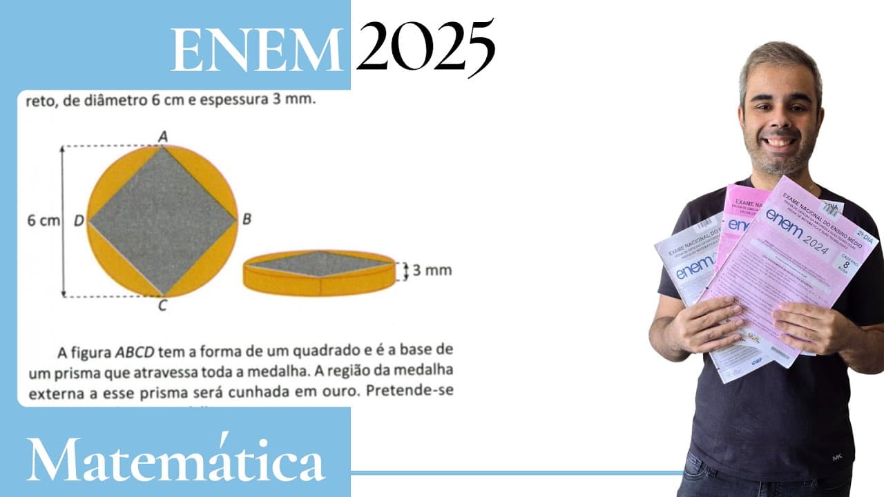 Thumbnail: ENEM 2025 - A figura ilustra o projeto visual para confecção de uma medalha comemorativa, com a