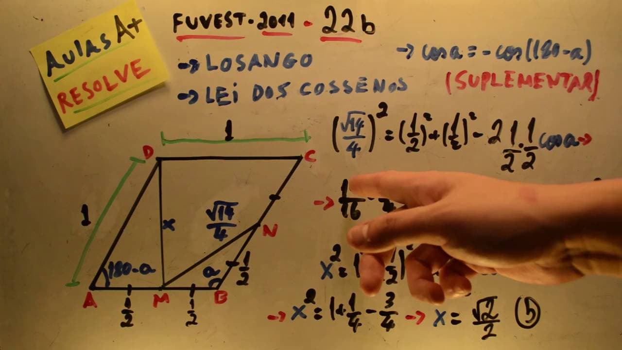 Thumbnail: FUVEST 2011 - Matemática 22 - Losango e Lei dos Cossenos - 1ª fase Prova V - Aulas A+ Resolve