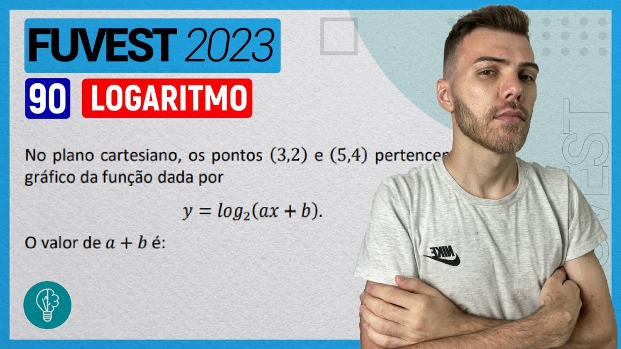 Thumbnail: FUVEST 2023 - Q90 - No plano cartesiano, os pontos (3,2) e (5,4) pertencem ao gráfic...  - LOGARITMO