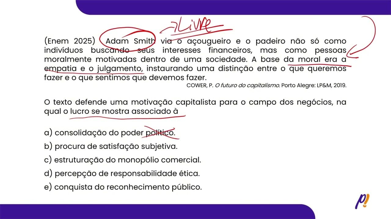 Thumbnail: ENEM 2025 | Adam Smith via o açougueiro e o padeiro não só como indivíduos buscando...