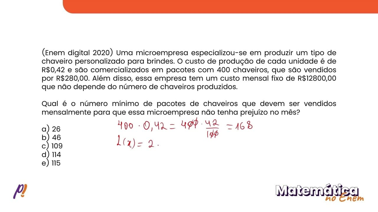 Thumbnail: ENEM DIGITAL 2020 - FUNÇÕES: 1º e 2º grau | Uma microempresa especializou-se em produzir um...