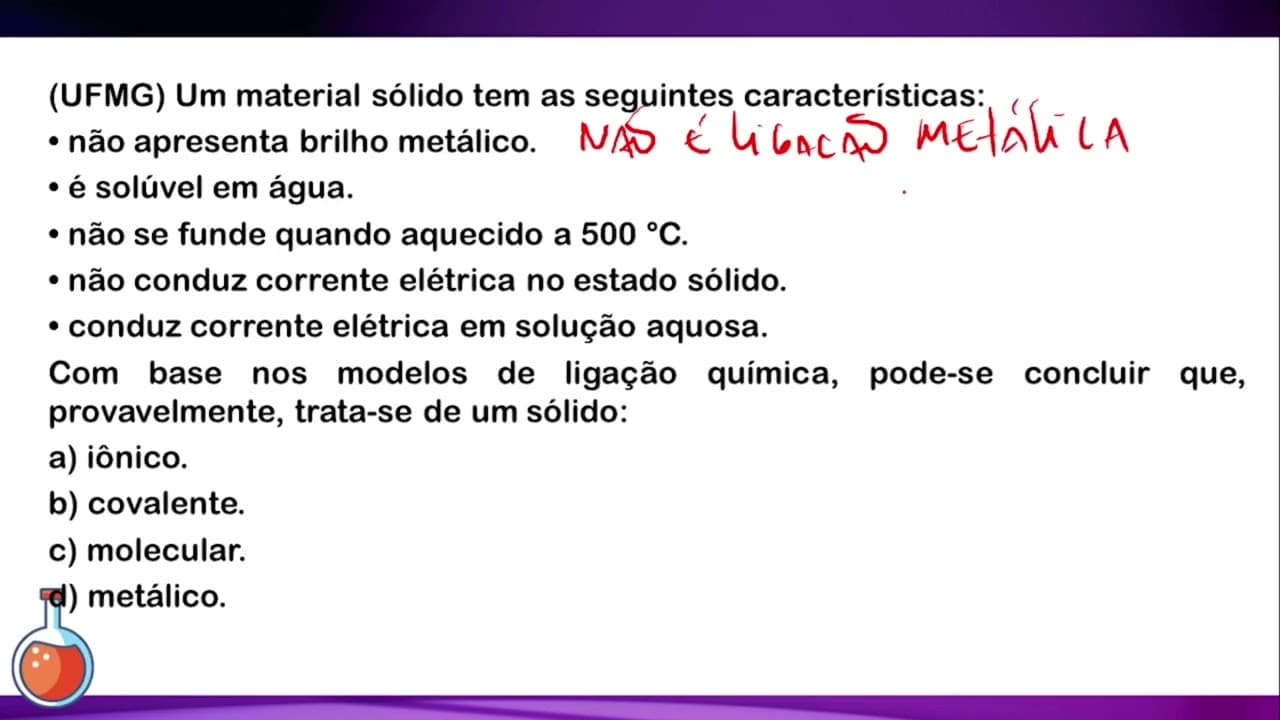 Thumbnail: (UFMG) Um material sólido tem as seguintes características: