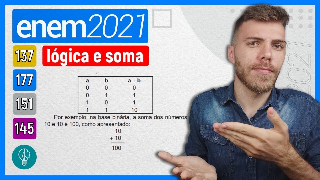 Thumbnail: 🛑177 Enem 2021 - LÓGICA E SOMA - Uma das bases mais utilizadas para representar um número é a base