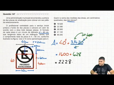 Thumbnail da aula: 🔥 Questão sobre ÁREA DE FIGURAS PLANAS 147 ENEM 2019 | Uma administração municipal encomendou