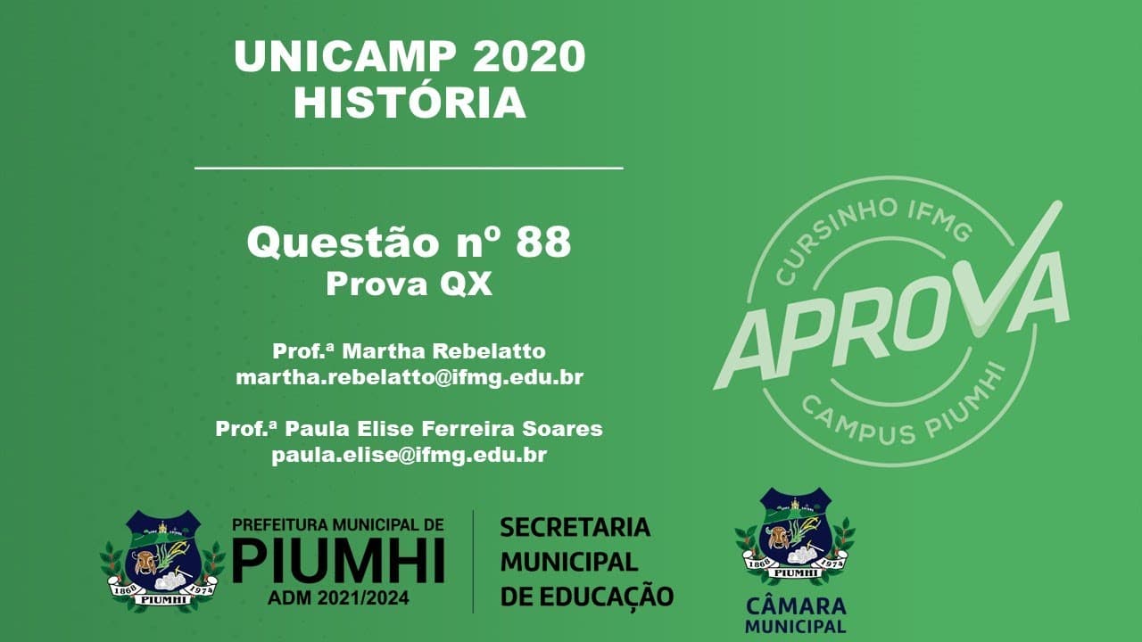 Thumbnail: UNICAMP 2020 - 1ª Etapa - História - Questão nº 88