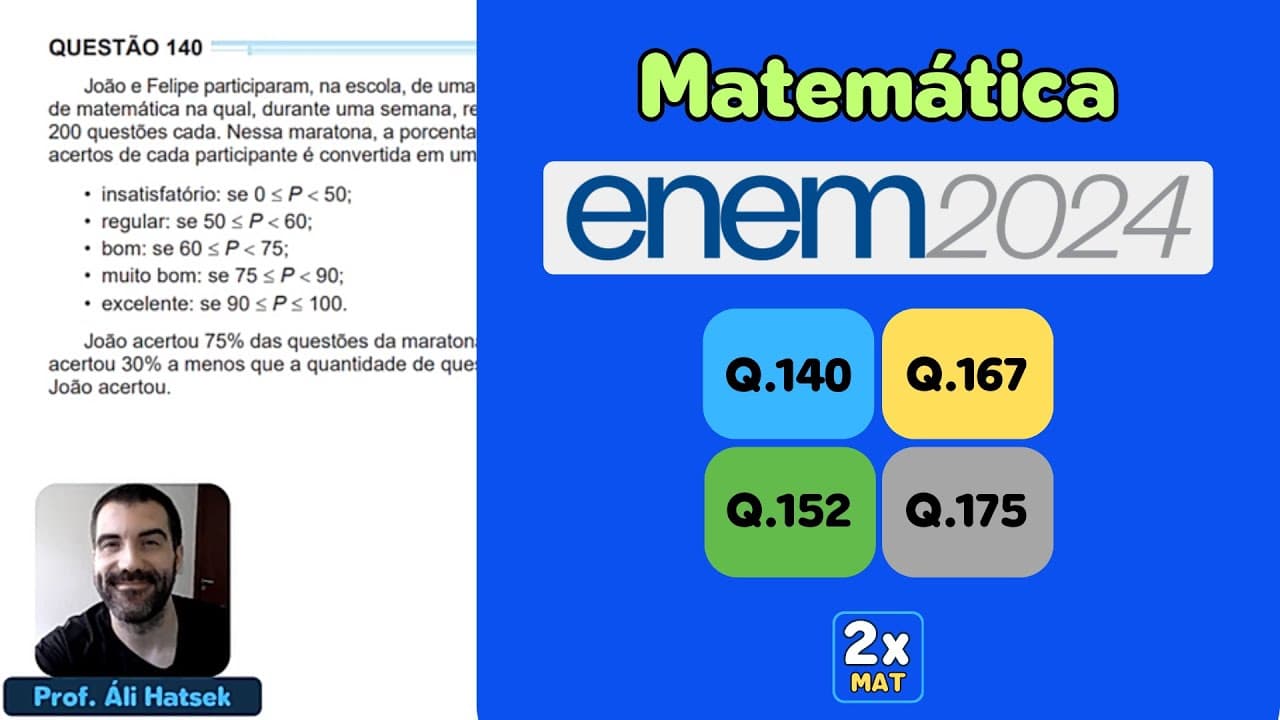 Thumbnail: Resolução Matemática ENEM 2024 - Questão 140 - Caderno Azul | João e Felipe participaram, na escola