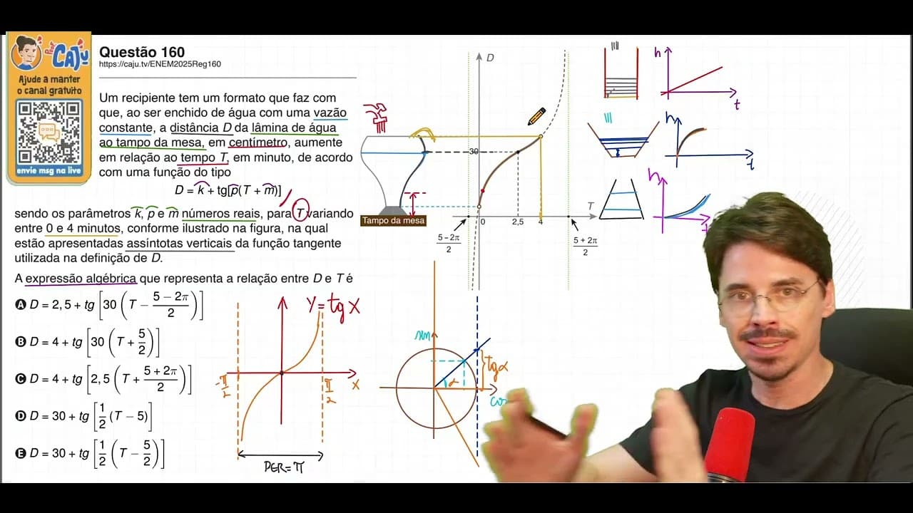 Thumbnail: [ENEM 2025] 160 📘 TRIGONOMETRIA Um recipiente tem um formato que faz com que, ao ser enchido de água
