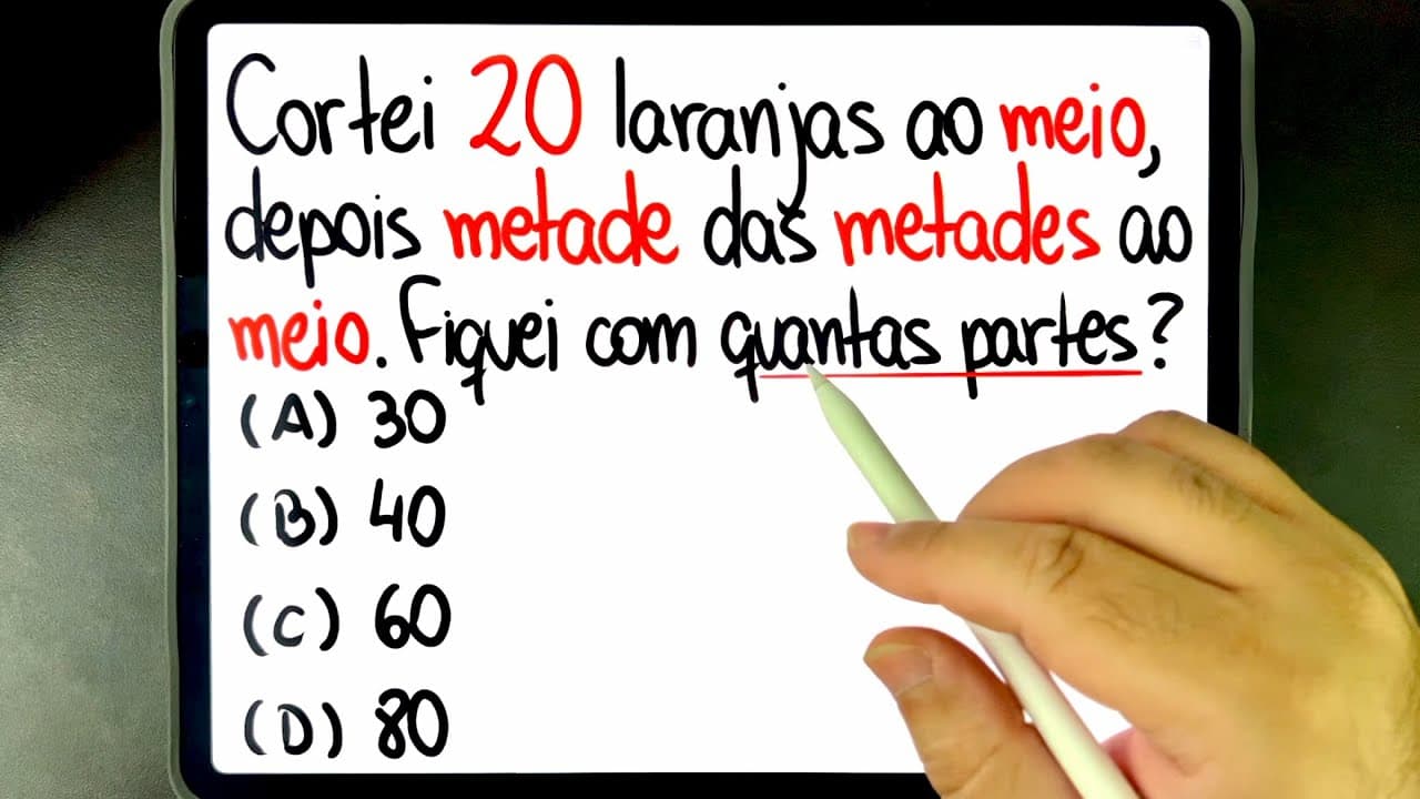 Thumbnail: 🔥 RACIOCÍNIO LÓGICO: Laranjas cortadas AO MEIO e a METADE DAS METADES! Você consegue resolver?