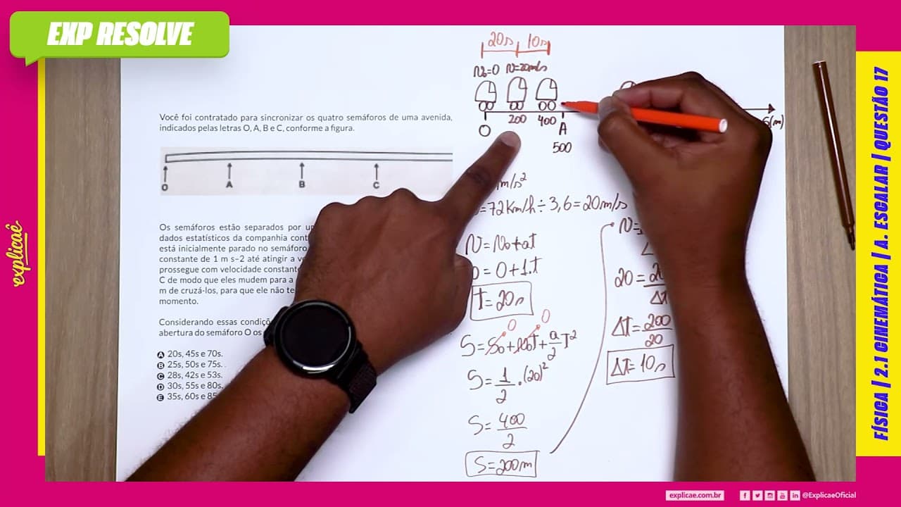 Thumbnail: VOCÊ FOI CONTRATADO PARA SINCRONIZAR OS QUATRO SEMÁFOROS DE UMA (...) |   CINEMÁTICA A  ESCALAR