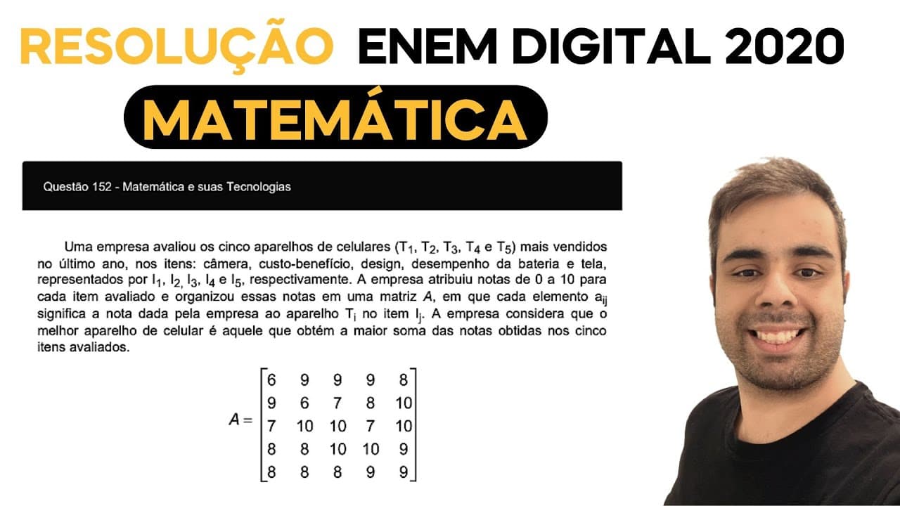 Thumbnail: ENEM DIGITAL 2020 - Uma empresa avaliou os cinco aparelhos celulares (T1, T2, T3, T4, T5) mais vendi