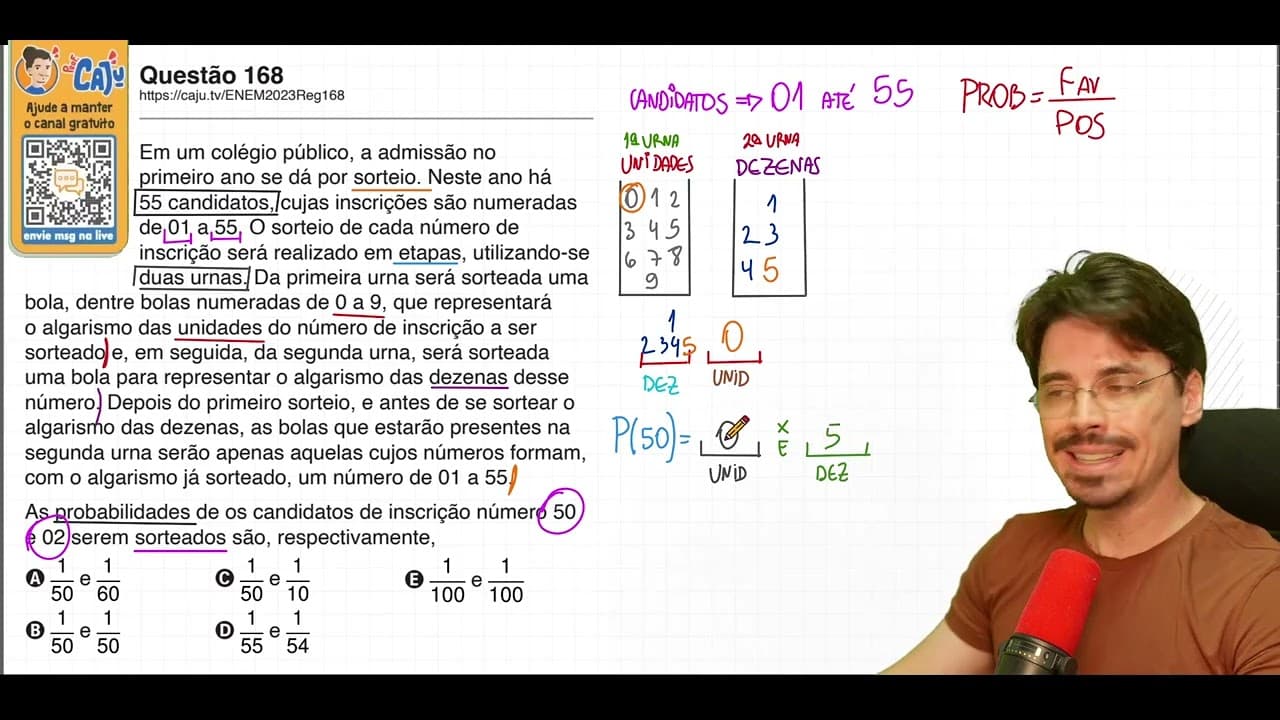 Thumbnail: [ENEM 2023] 168 📘 PROBABILIDADE Em um colégio público, a admissão no primeiro ano se dá por sorteio.