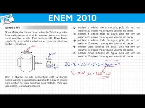 Thumbnail da aula: ENEM 2010 Matemática #16 - Volume do Cilindro e Café da Dona Maria