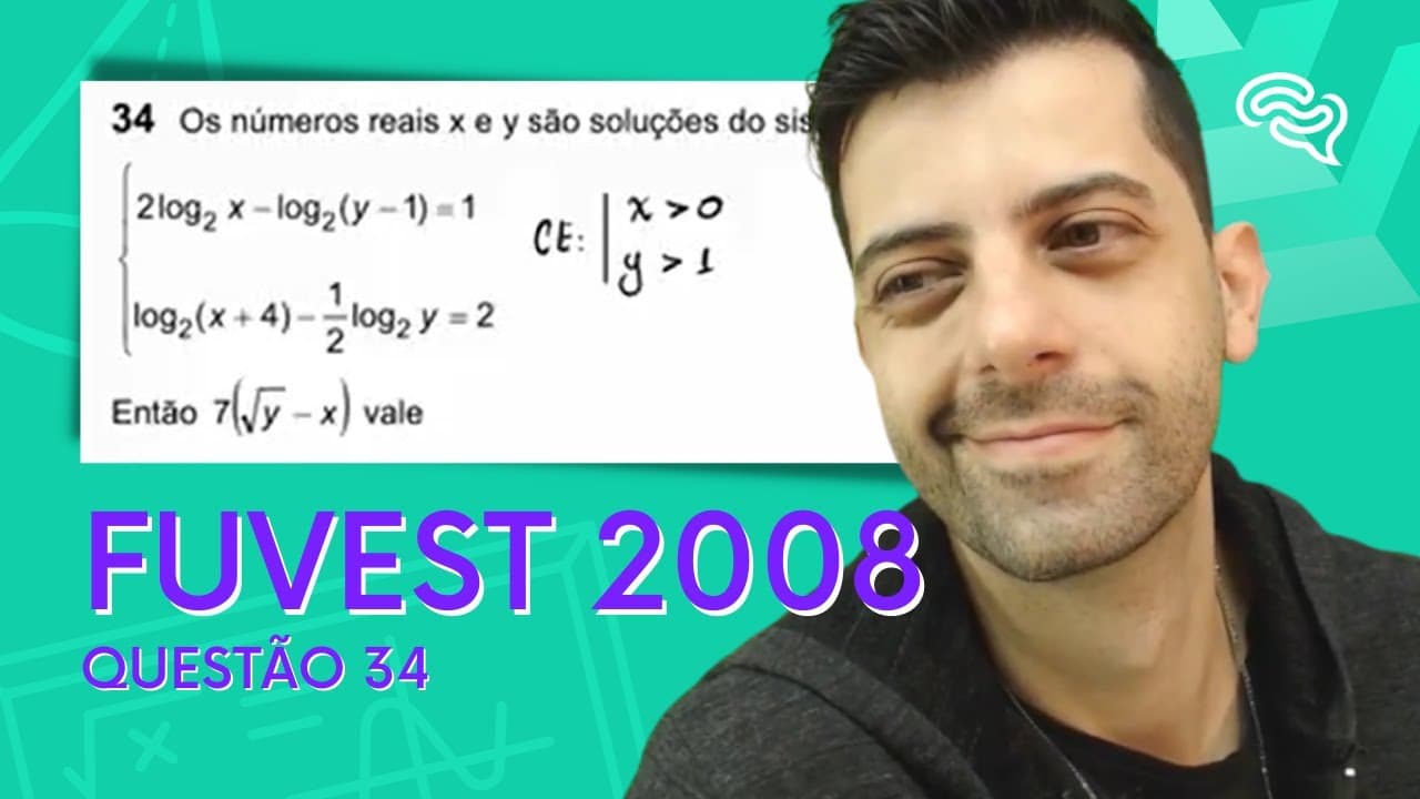 Thumbnail: FUVEST 2008 - Matem. - Q34 - Os números reais x e y são soluções do sistema