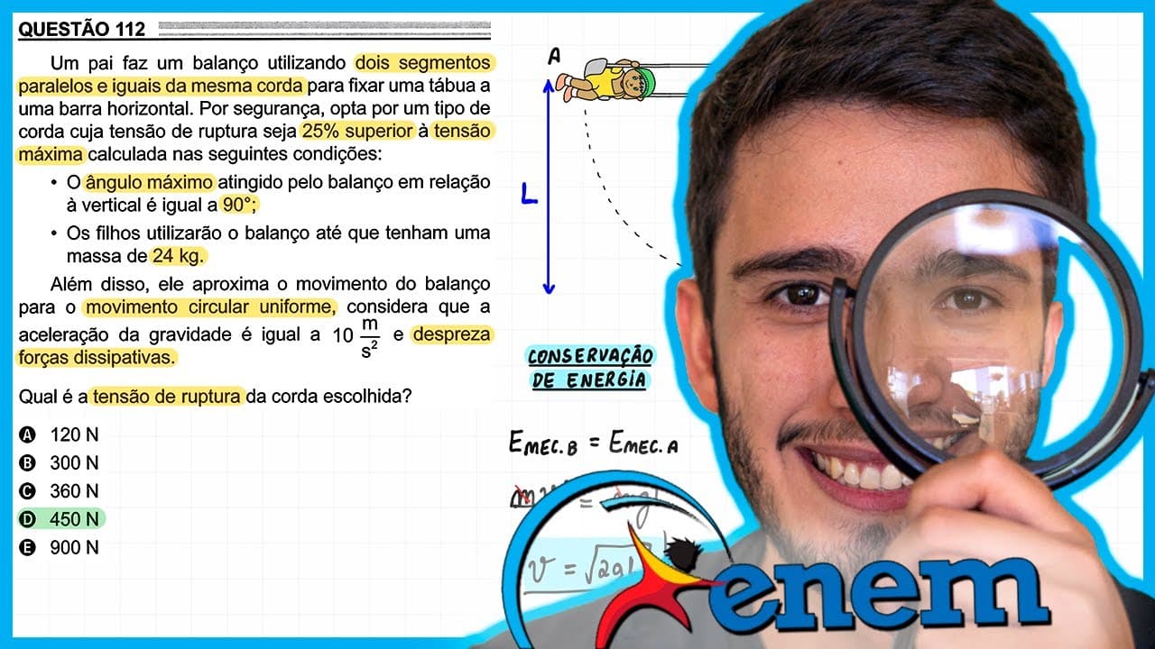 Thumbnail: ENEM 2022 - A father makes a swing using two parallel and equal segments of the same rope to f