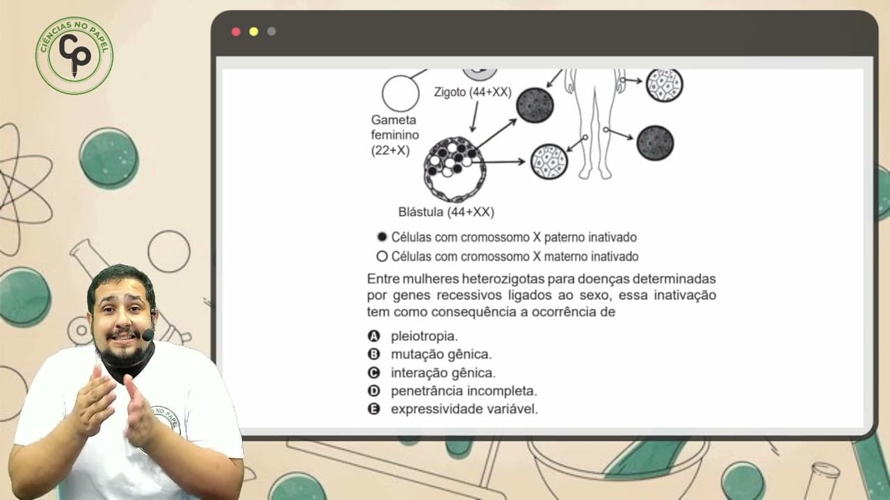 Thumbnail: ENEM 2022 - Na figura está representado o mosaicismo em função da inativação aleatória de um dos