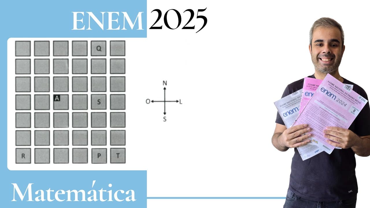 Thumbnail: ENEM 2025 - Os quadrados em cinza na figura representam os quarteirões de uma parte do bairro onde