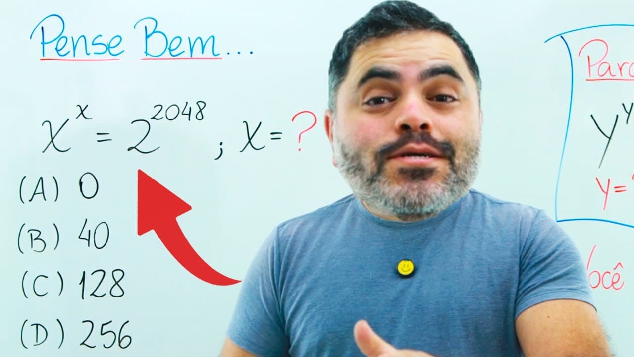 Thumbnail: X^X = 2^2048, logo X = ??? Muita gente BUGA nessa CONTA DE POTENCIAÇÃO! Você consegue ser criativo?