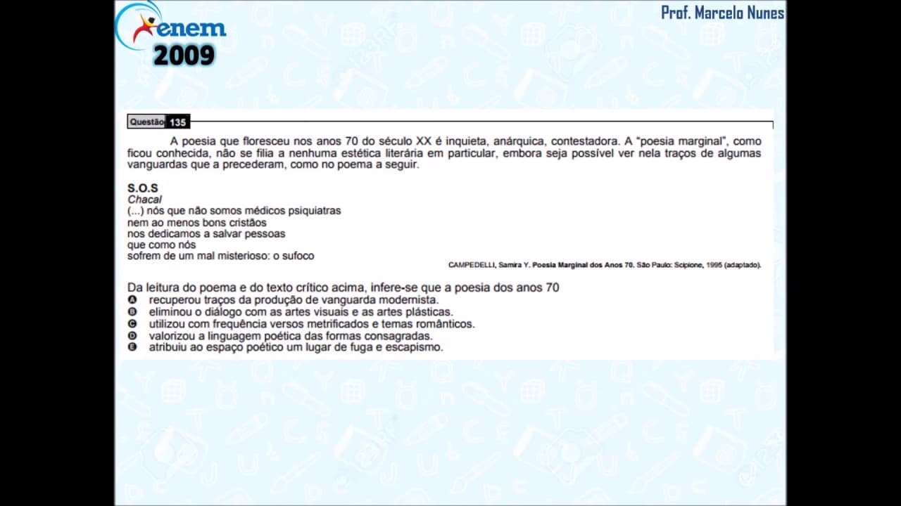 Thumbnail: Enem 2009 (PPL): interpretação de textos (poesia - Chacal).